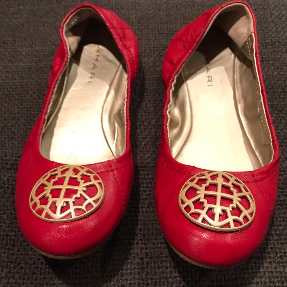 Tahari - Red “Varsity” Round Toe Ballet Flats